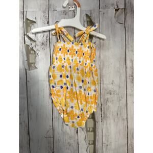 Angel Dear Baby Tie Smocked Bubble in yellow floral pattern. 6- 12MONTHS